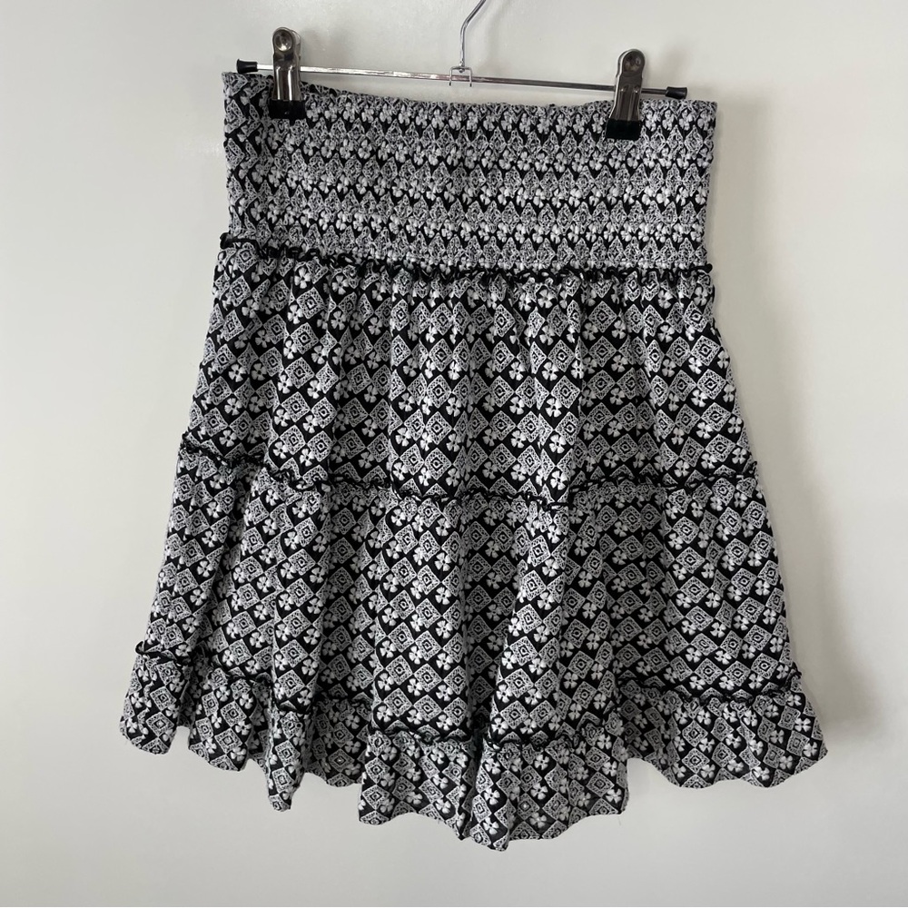 Cowgirl Justice Black and White Ruffle Skirt with Smocked Elastic Waist, Size L